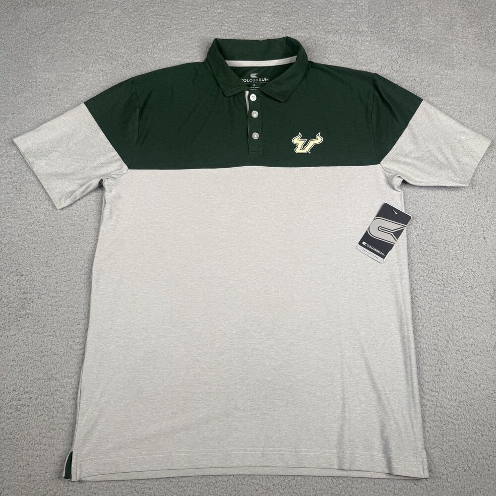 USF Bulls‎ Polo Shirt Mens Medium Green Gray Performance Stretch NCAA Golf NWT